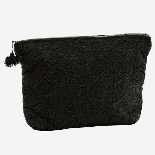 Toilet bag stor m/broderet blomster sort MADAM STOLTZ