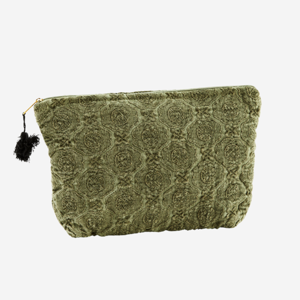 Toilet bag lille grøn broderet blomster MADAM STOLTZ