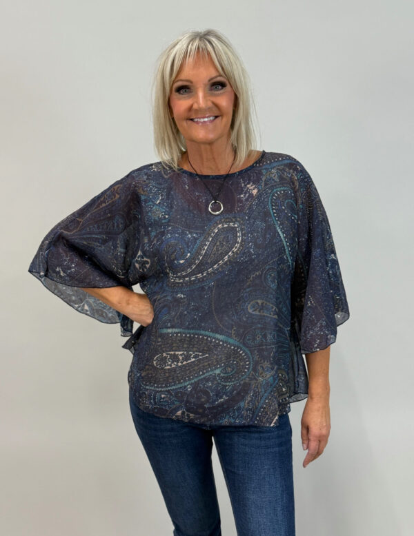 Bluse Rita - Blå paisley mønster