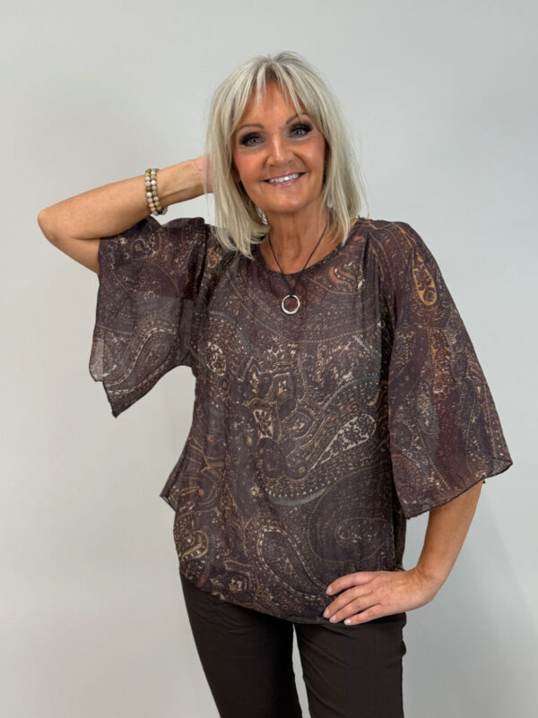 Bluse Rita - Brun paisley mønster