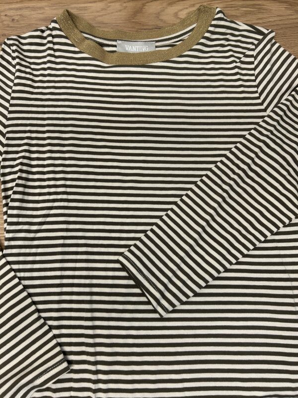 T-shirt m/striber - Army / creme - Billede 4