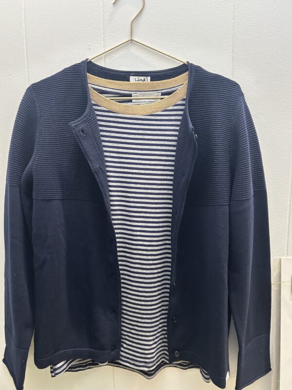 Cardigan m/rillet mønster - Marine blå - Billede 4