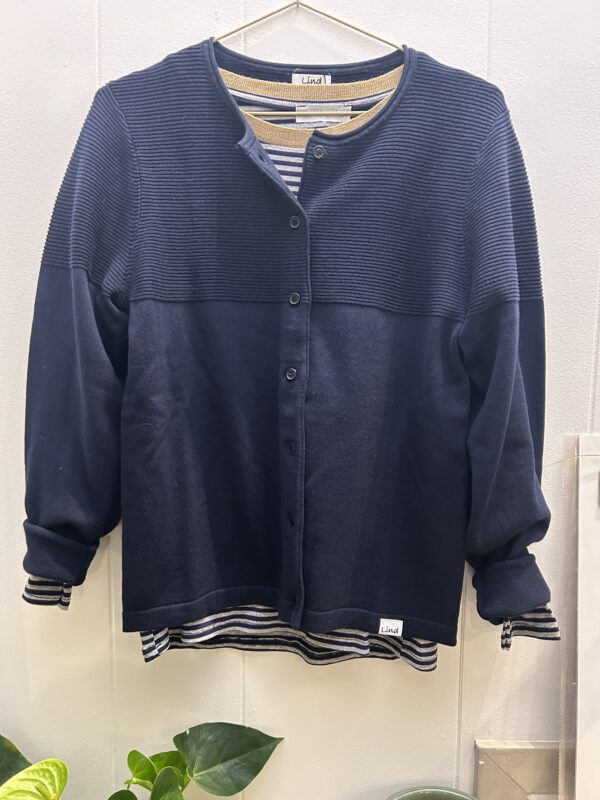 Cardigan m/rillet mønster - Marine blå