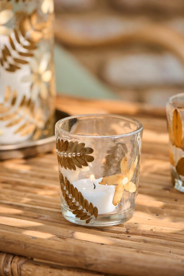 Stage t/fyrfadslys - Glas m/blomster-blade - Billede 2