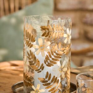 Lygte t/bloklys - Glas m/blomster-blade