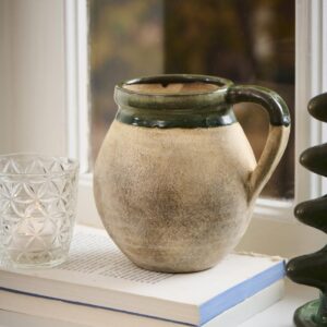 Vase m/hank - naturfarve m/grøn kant Avignon