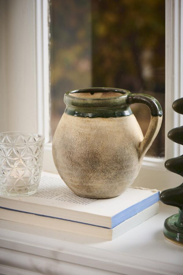 Vase m/hank - naturfarve m/grøn kant Avignon
